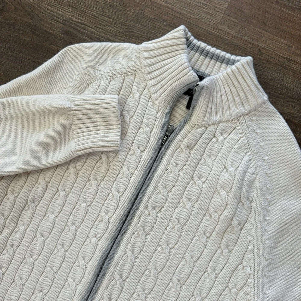 Banana Republic Cable Knit Full Zip Jacket Men's Sz L Preppy Casual Elevated